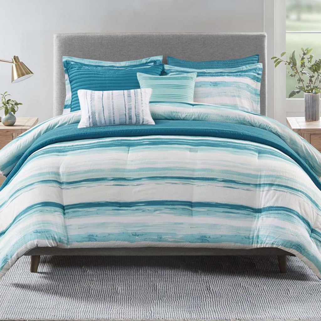 Seaside Dreams Aqua 8 Piece Comforter Set - Full/Queen - OVERSTOCK