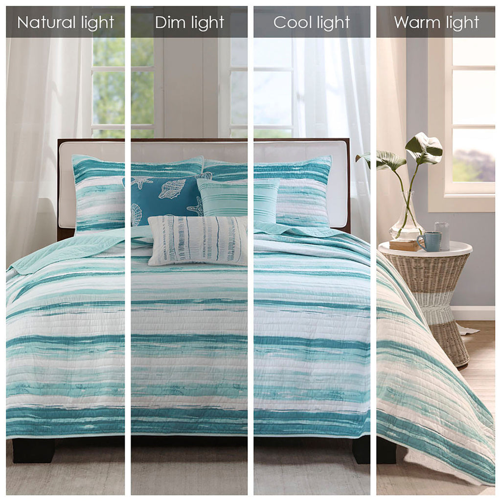 Blue Tide 6 Piece Quilt Bed Set - Full/Queen