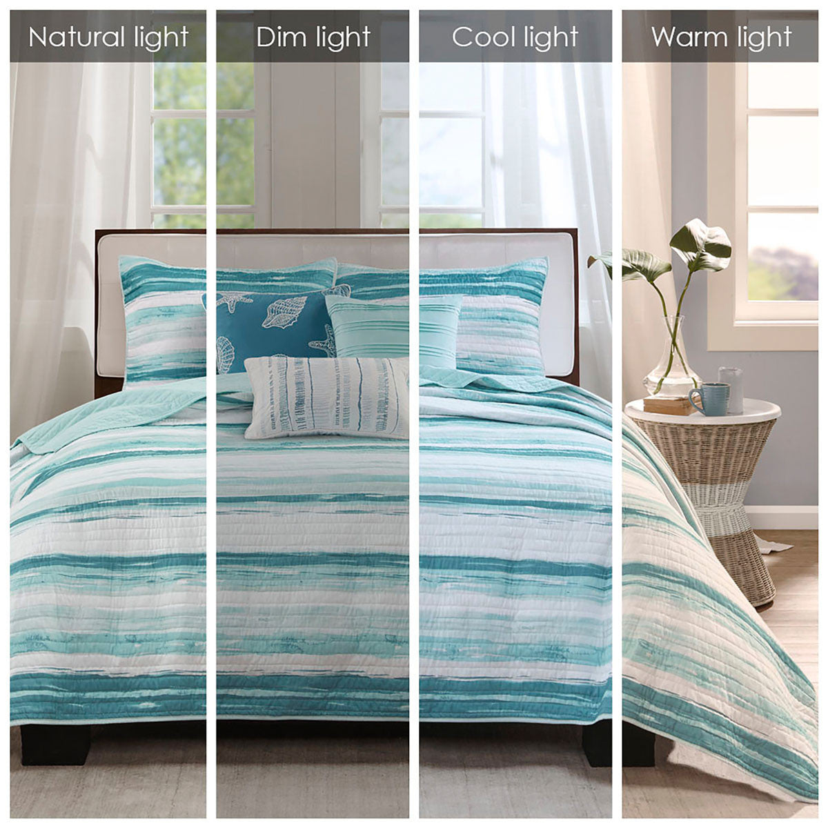 Blue Tide 6 Piece Quilt Bed Set - Full/Queen