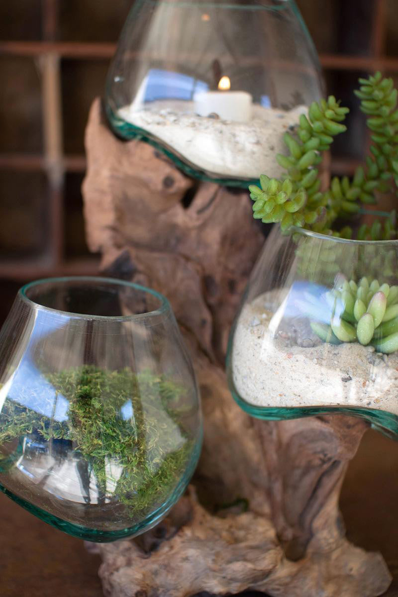 Teakwood Tiered Glass Planter - OUT OF STOCK UNTIL 07/14/2026