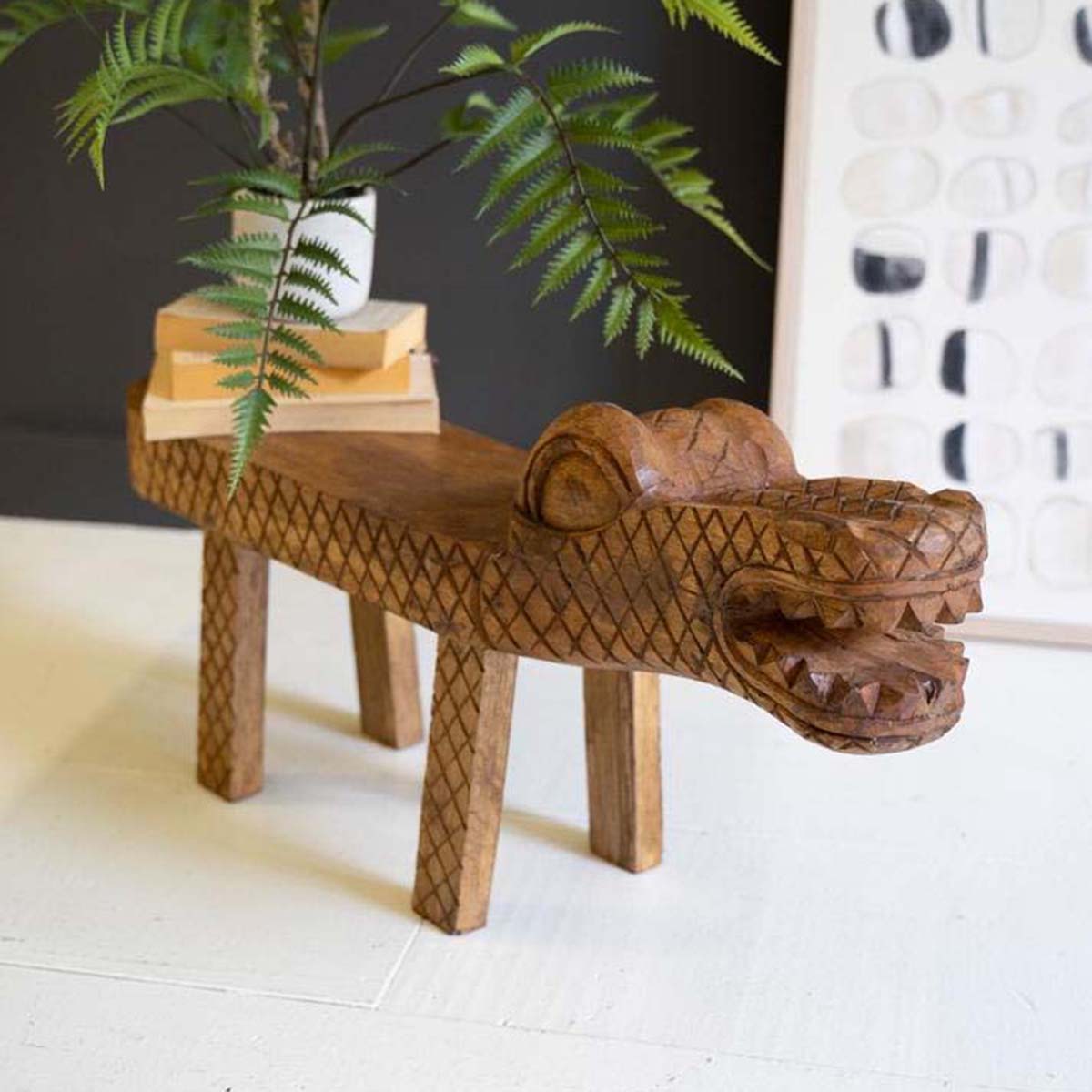 Carved Croc Wooden Bench