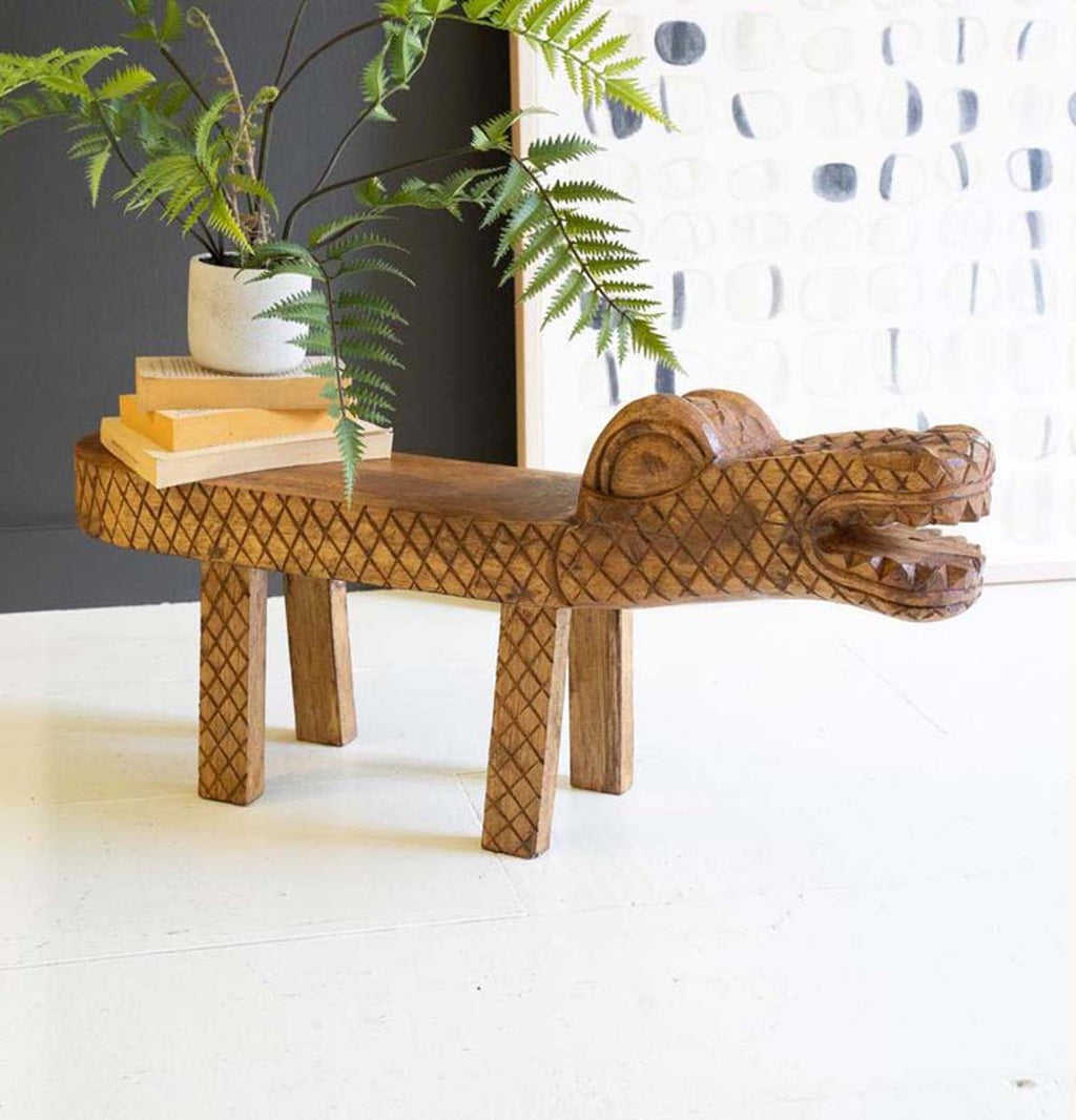 Carved Croc Wooden Bench