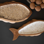 Carved Teak & Capiz Shell Trays - Set of 2 - OUT OF STOCK UNTIL 08/05/2026