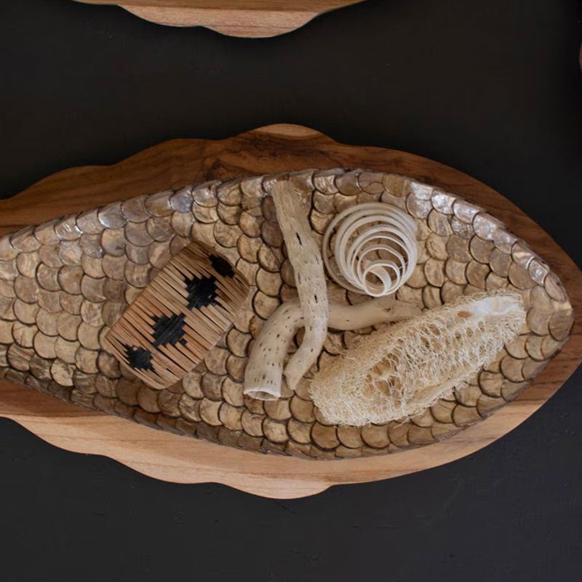 Carved Teak & Capiz Shell Trays - Set of 2 - OUT OF STOCK UNTIL 08/05/2026