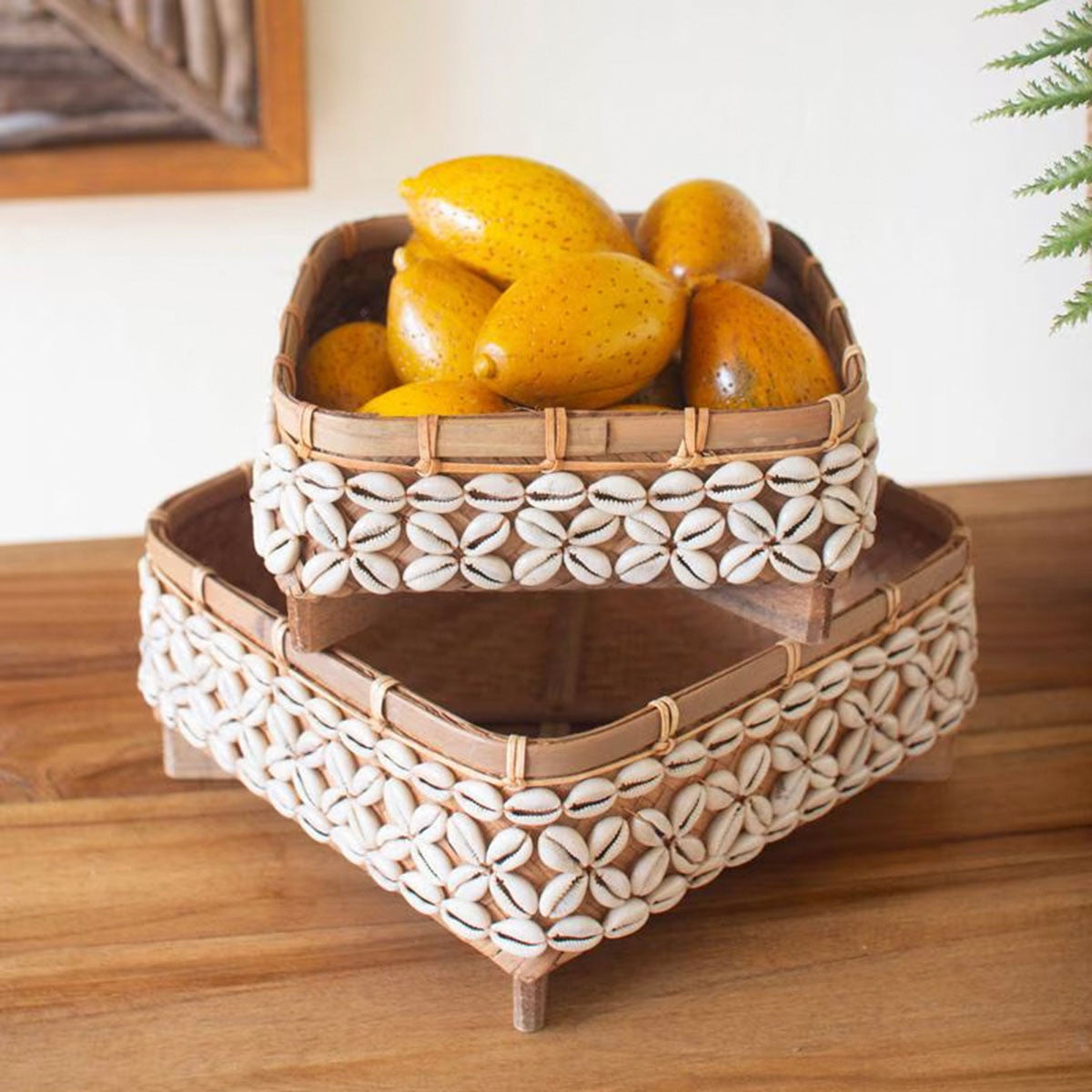 Ivory Seas Bamboo & Shell Trays - Set of 2