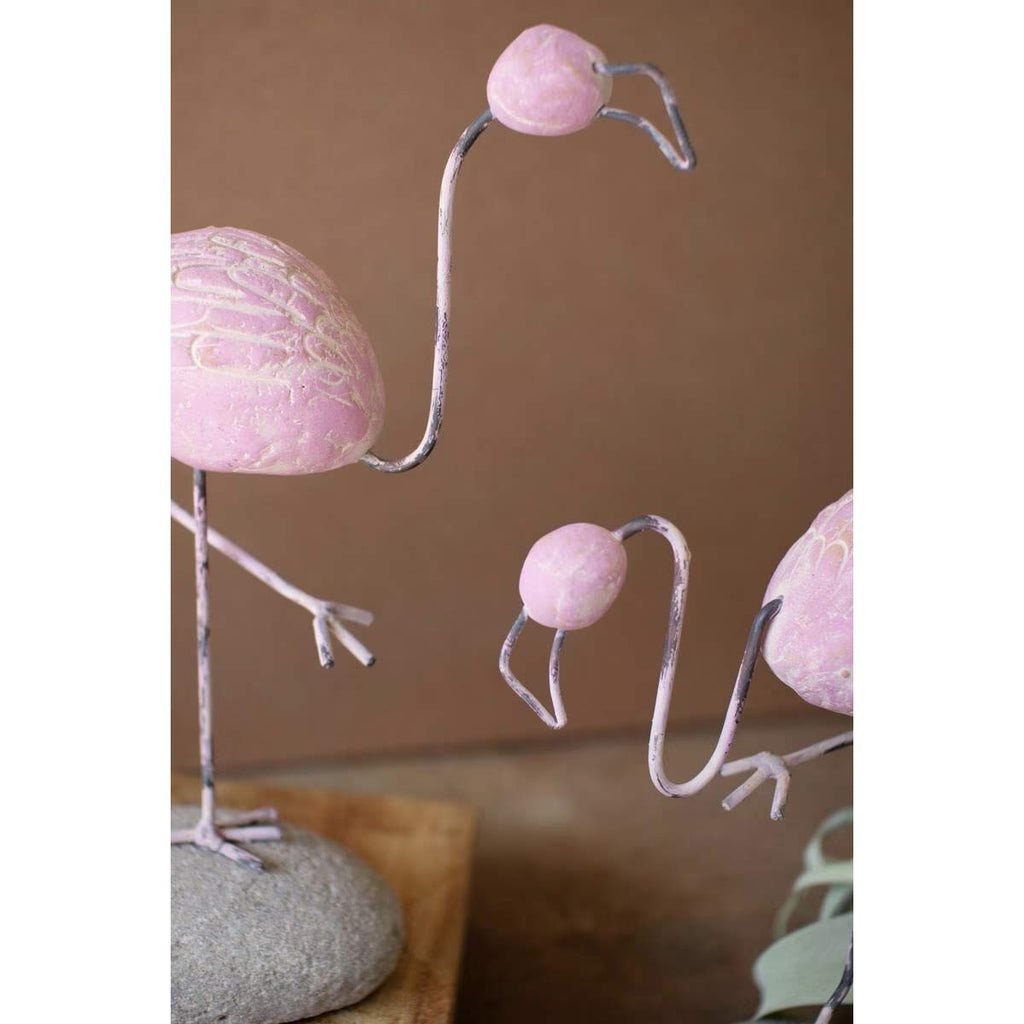 Flamingo Clay & River Rock Sculptures - Set of 2