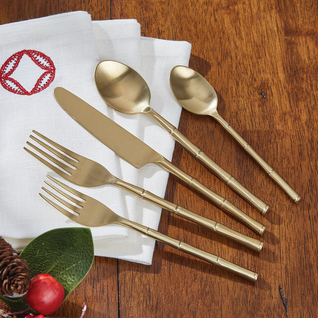 Golden Bamboo Five Piece Flatware Set
