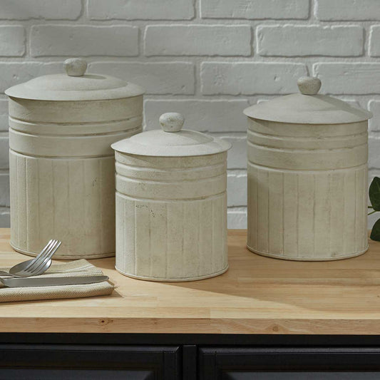 Retro Cream Metal Canisters - Set of 3