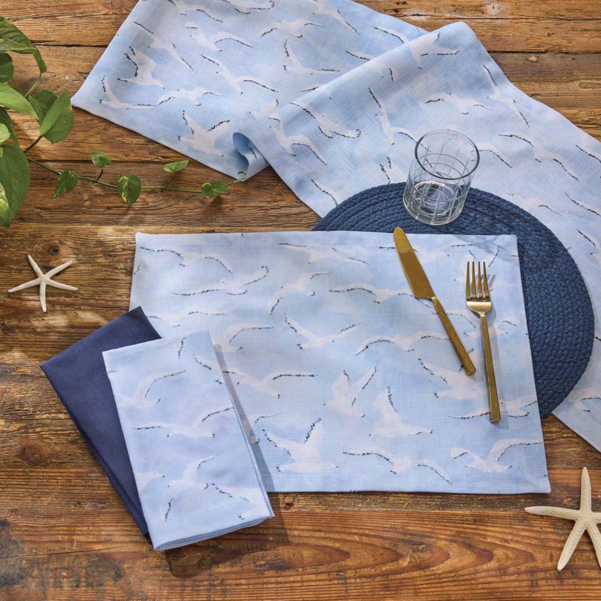 Gliding Seagulls Table Runner - 54 Inch