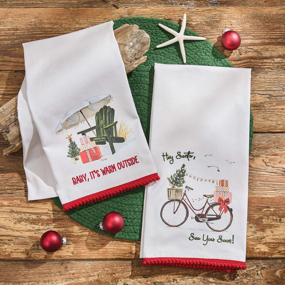 Santa's Bike Dishtowels - Set of 4