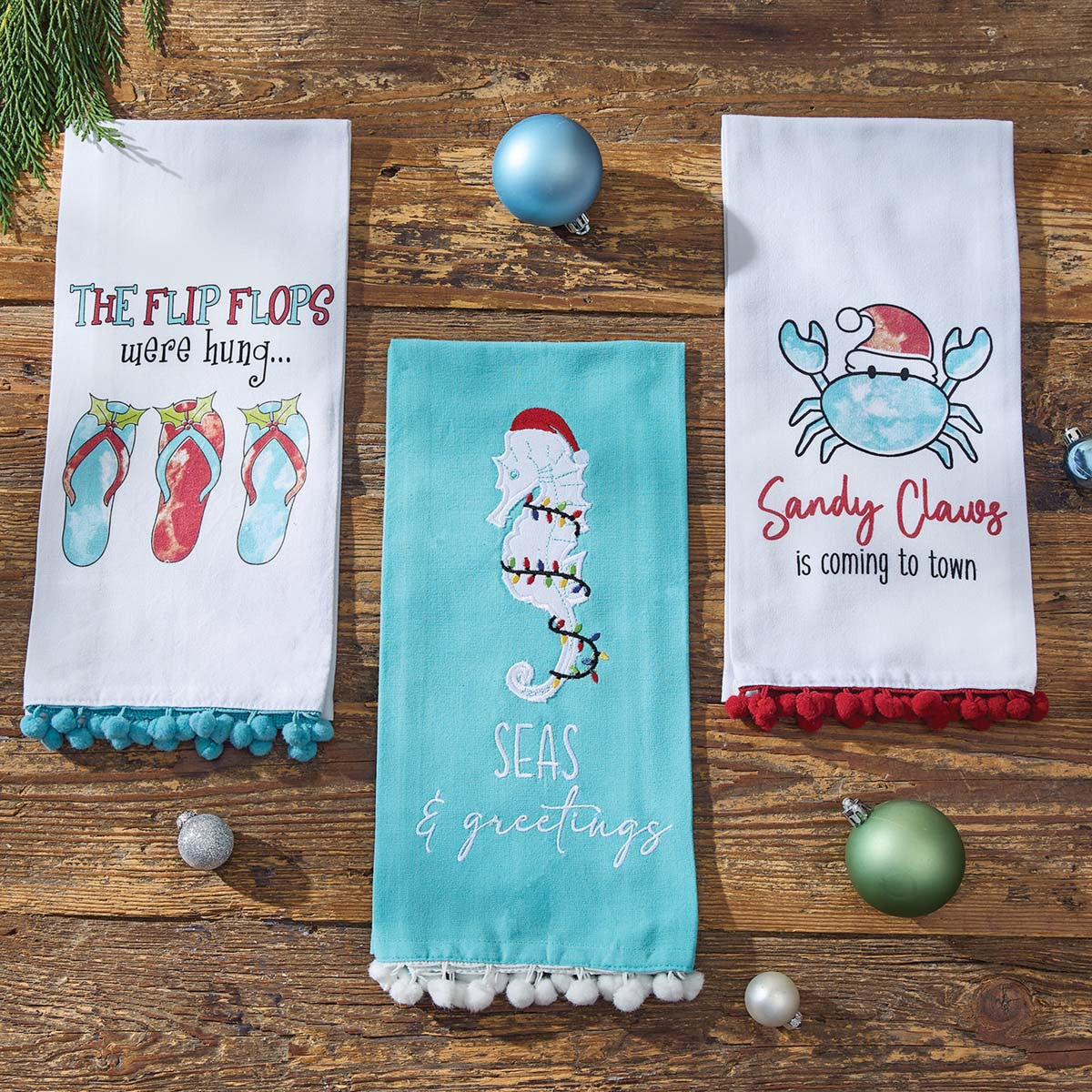 Sandy Claus Holiday Dishtowels - Set of 4