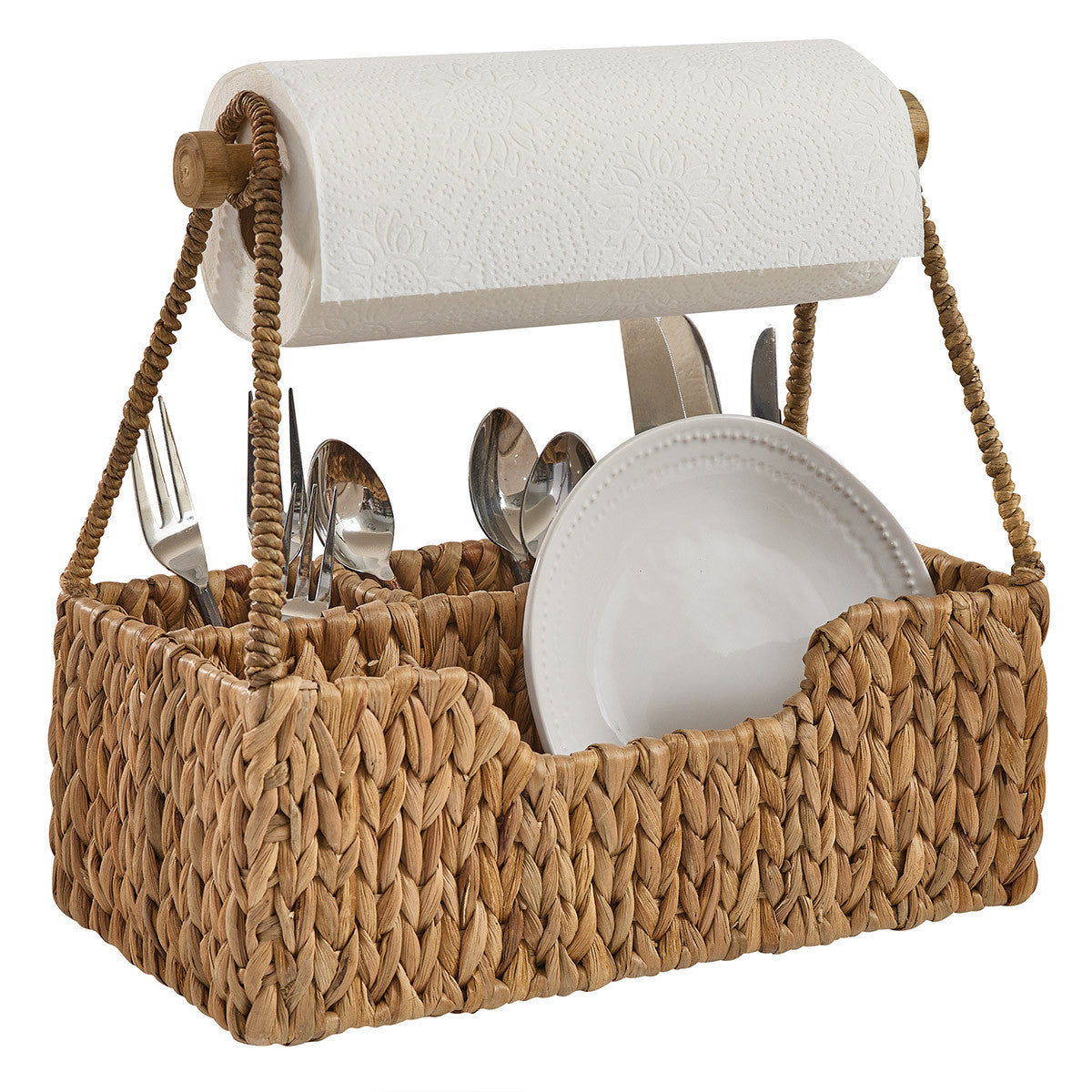 Seagrass Wicker Utensil & Paper Towel Caddy