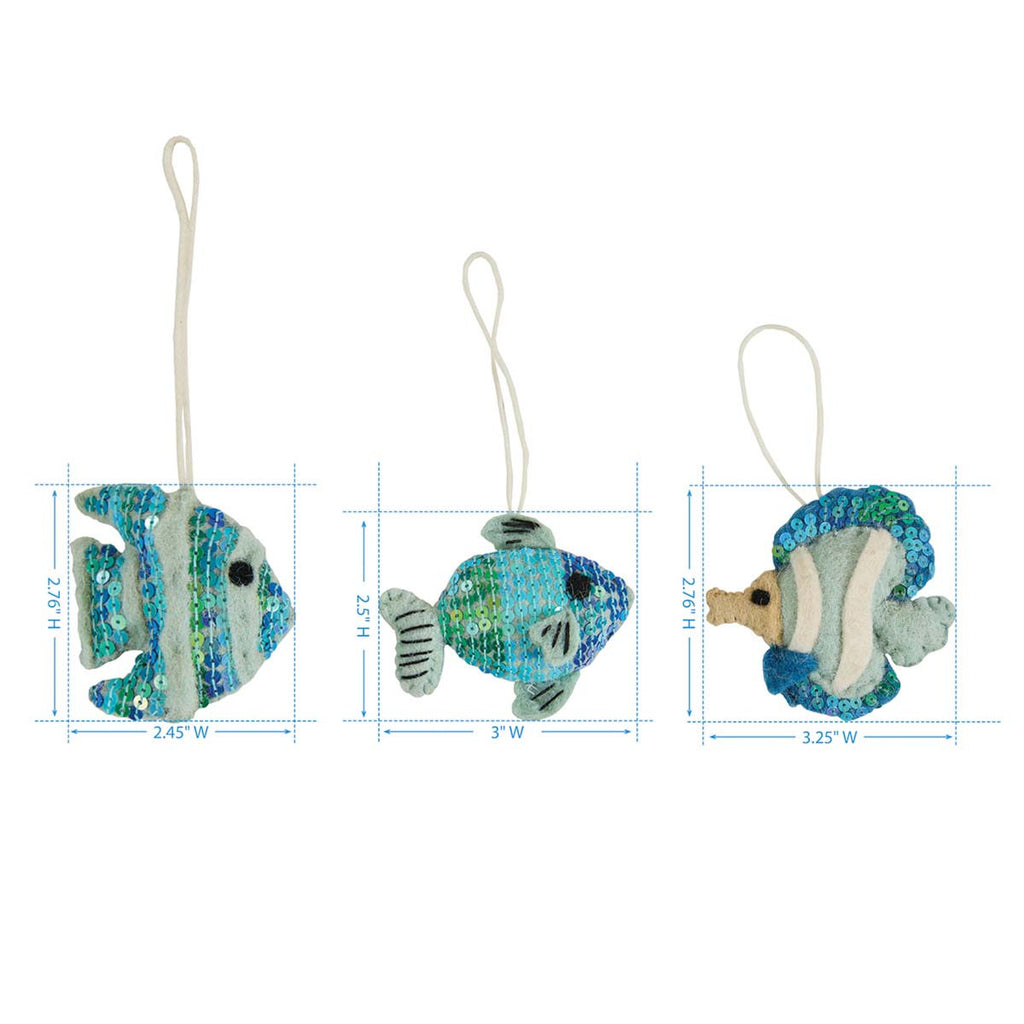 Ocean Fish Felt Ornaments - Set of 3