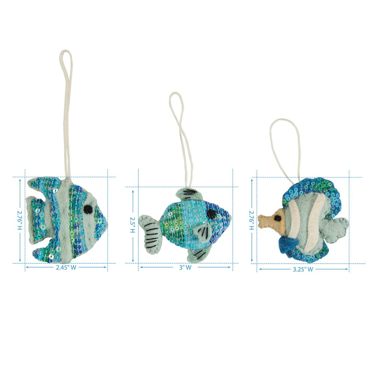 Ocean Fish Felt Ornaments - Set of 3