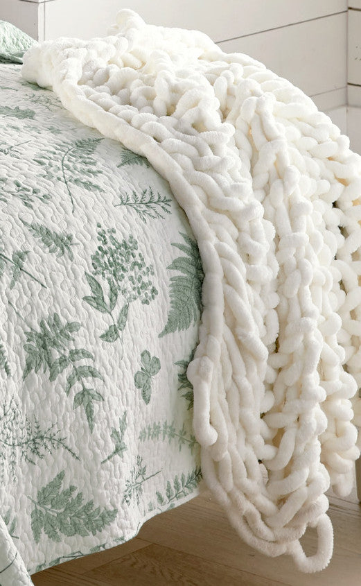 Ivory Knitted Chenille Throw