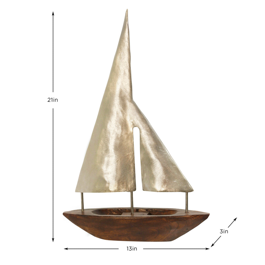 Pewter & Stained Wood Sailboat - Large - OUT OF STOCK UNTIL 10/20/2026