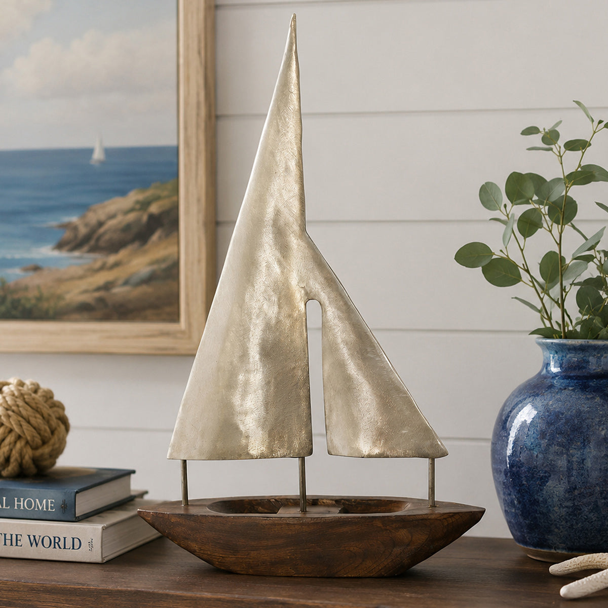 Pewter & Stained Wood Sailboat - Large - OUT OF STOCK UNTIL 10/20/2026
