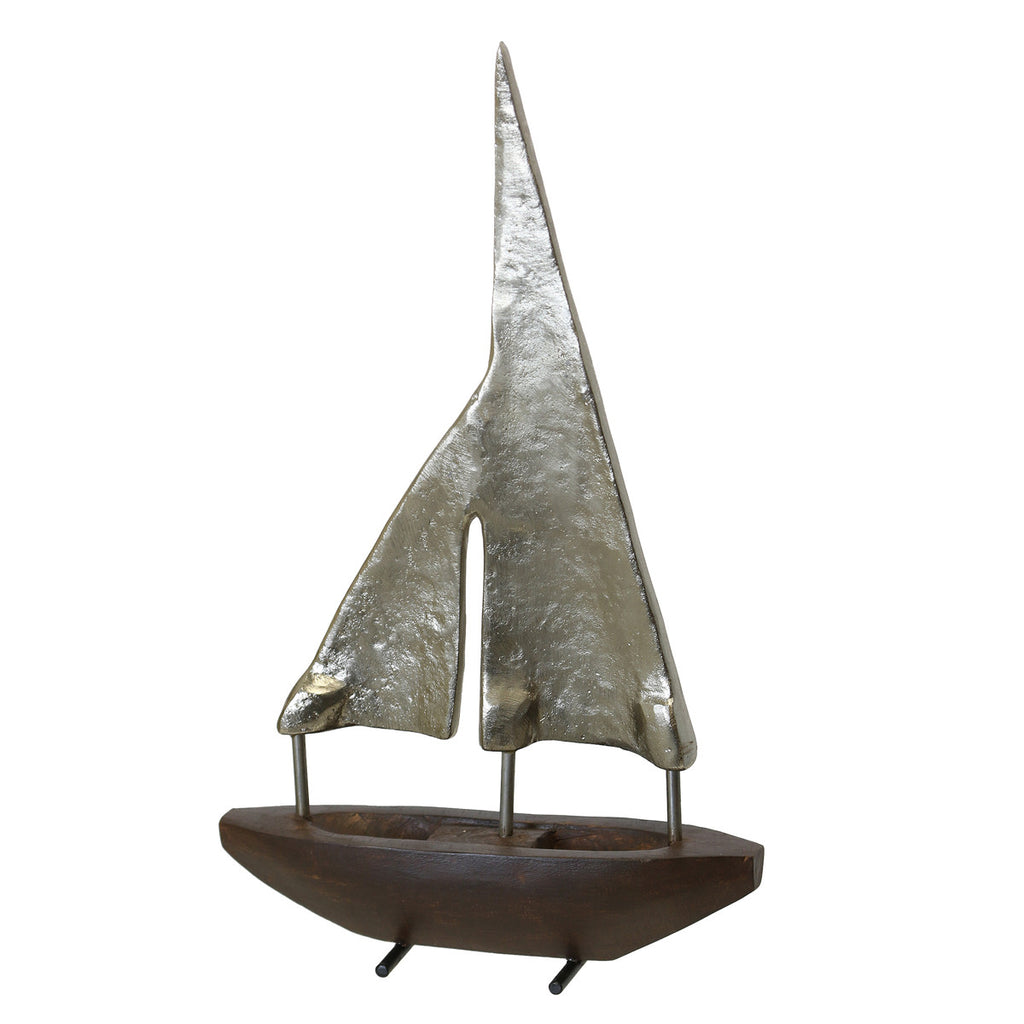 Pewter & Stained Wood Sailboat - Small
