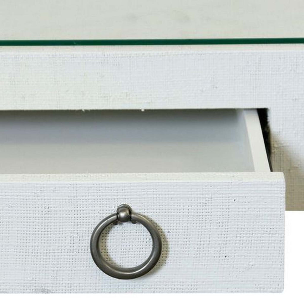 Ivory gray Raffia Glass Top Desk