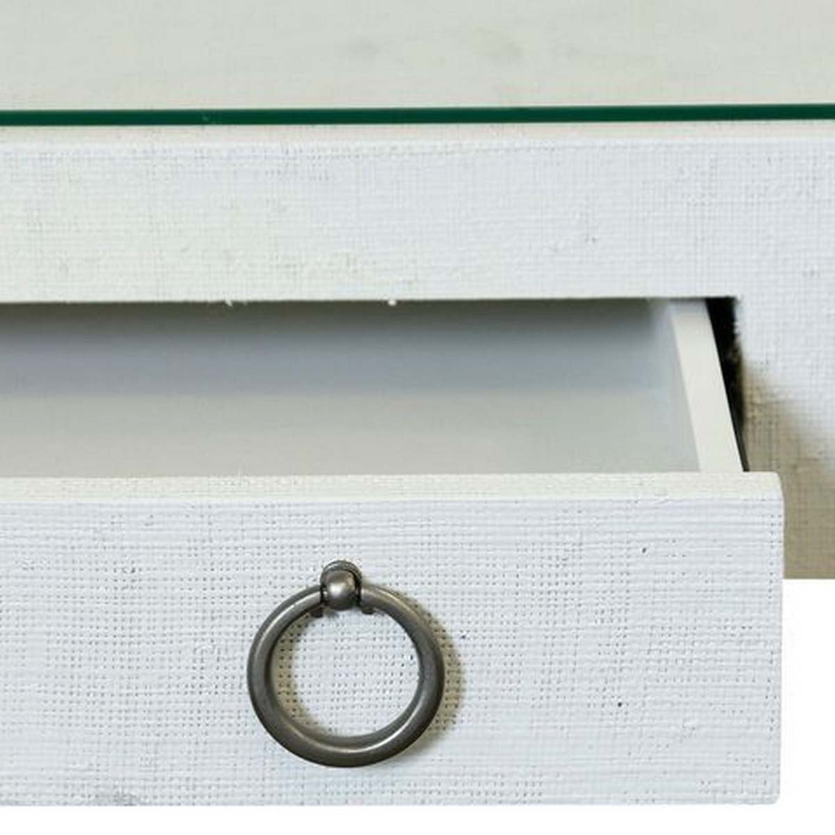 Ivory gray Raffia Glass Top Desk