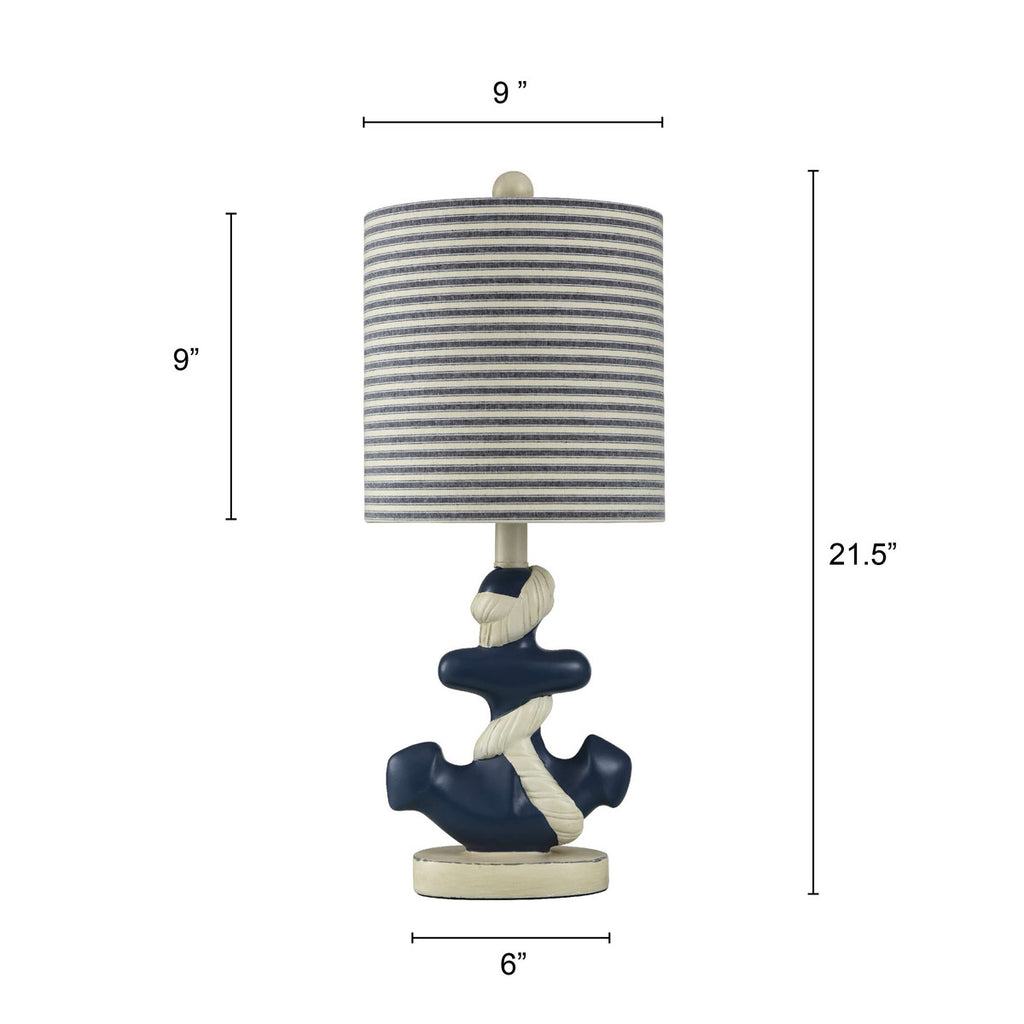 Blue Anchor Table Lamp with Striped Shade