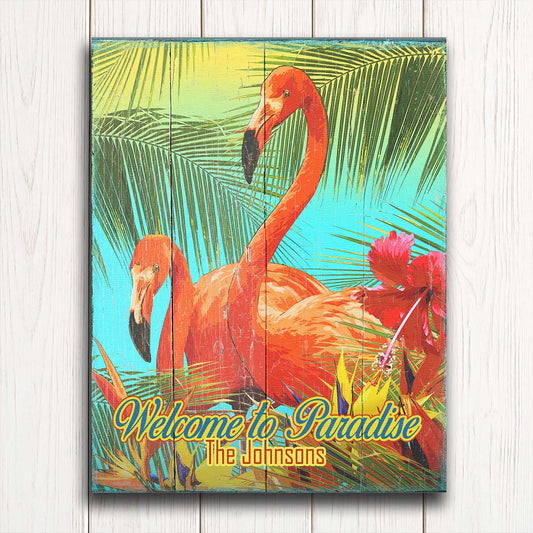Flamingo Welcome Personalized Wall Art