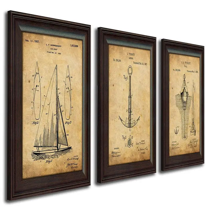 Coastal Patent Wall Art - Set of 3
