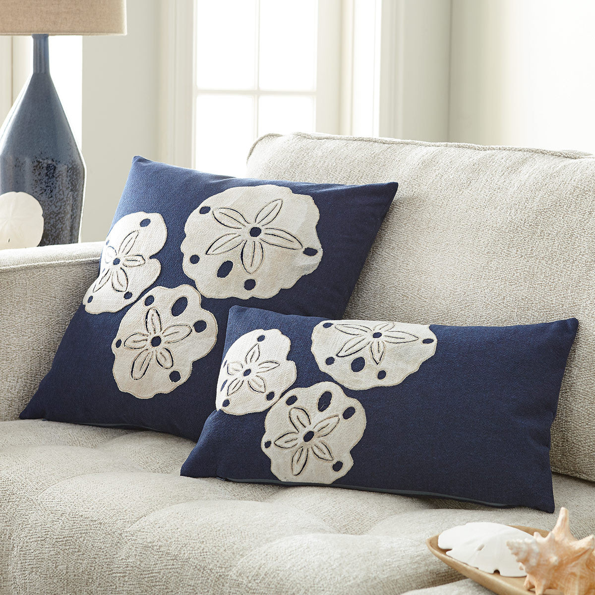 Sand Dollar Navy Pillow - 12 x 20 - OVERSTOCK