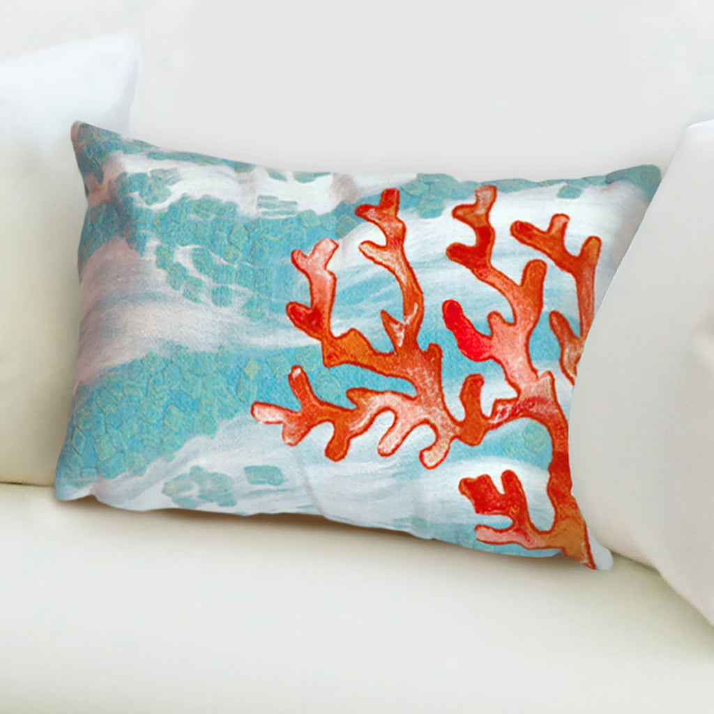 Coral Wave Aqua Pillow - 12 x 20