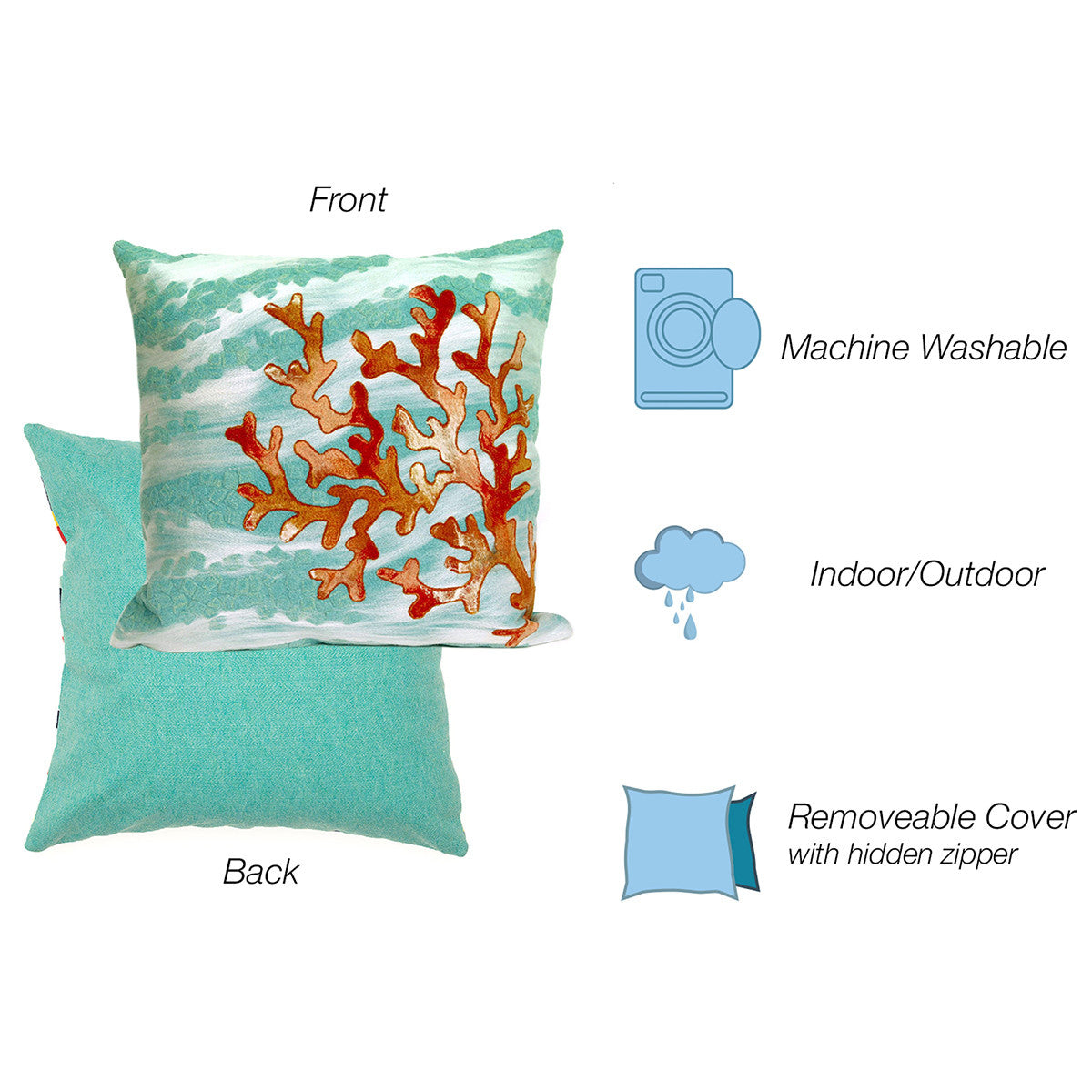 Coral Wave Aqua Pillow - 20 x 20