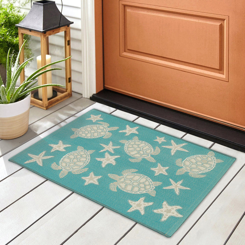 Aqua Turtle Stars Rug - 2 x 3