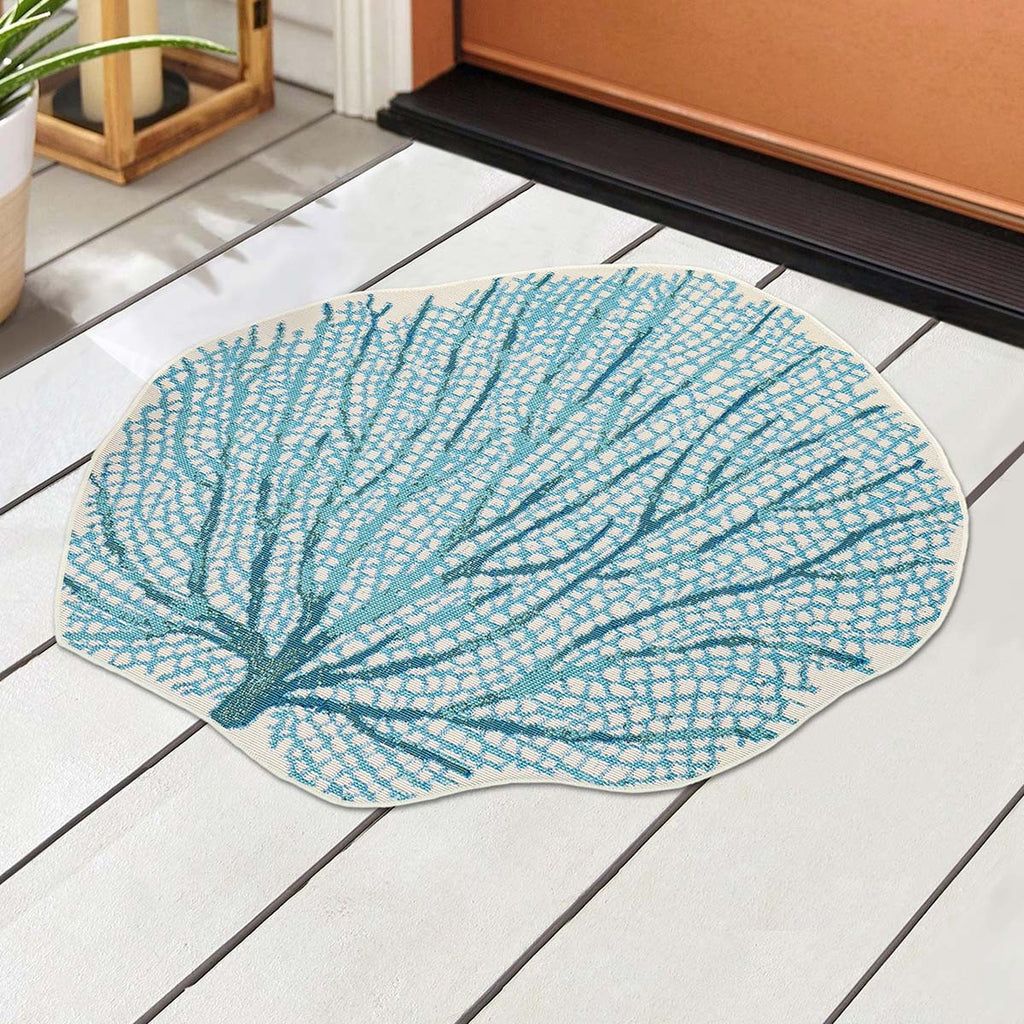 Coral Fan Aqua Indoor/Outdoor Rug - 3 Ft. Round