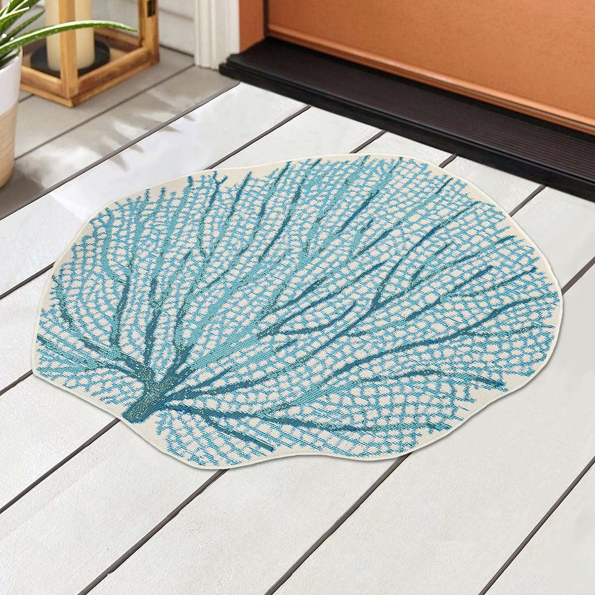 Coral Fan Aqua Indoor/Outdoor Rug Collection