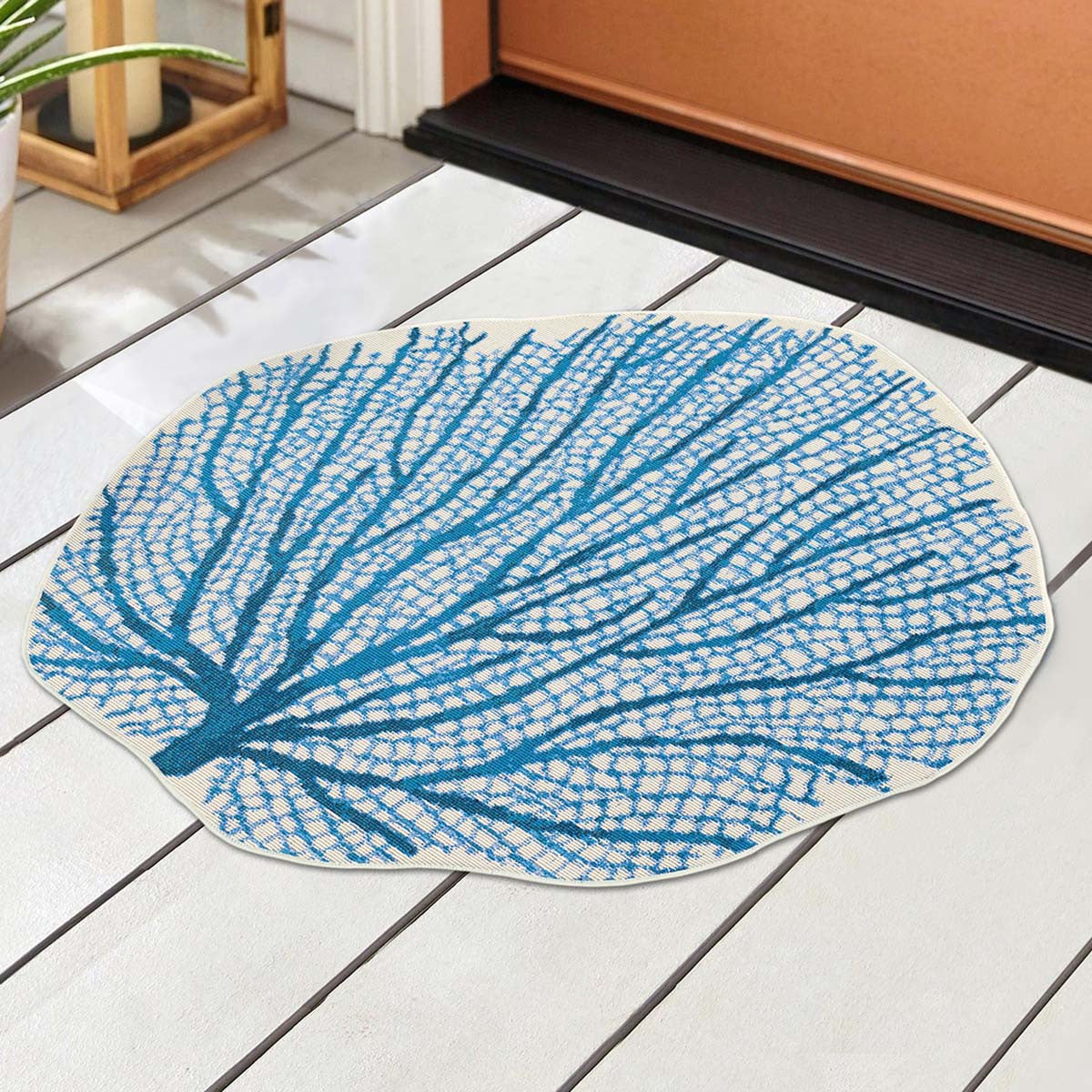 Coral Fan Navy Indoor/Outdoor Rug Collection