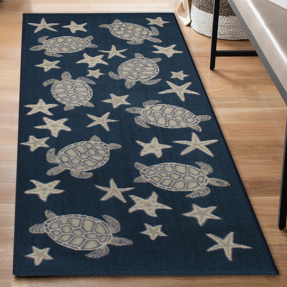 Navy Turtle Stars Rug - 2 x 5 - OUT OF STOCK UNTIL 07/01/2026