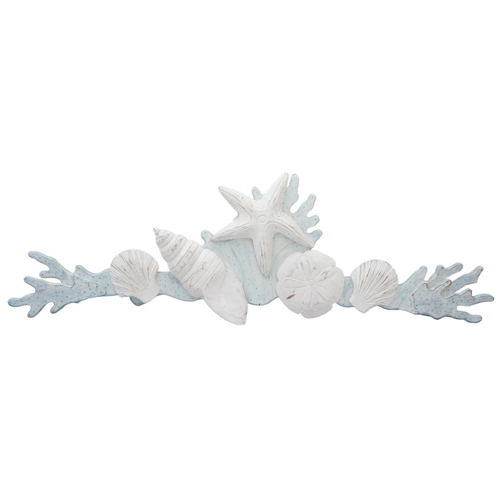 White Shells & Aqua Coral Wood Wall Art