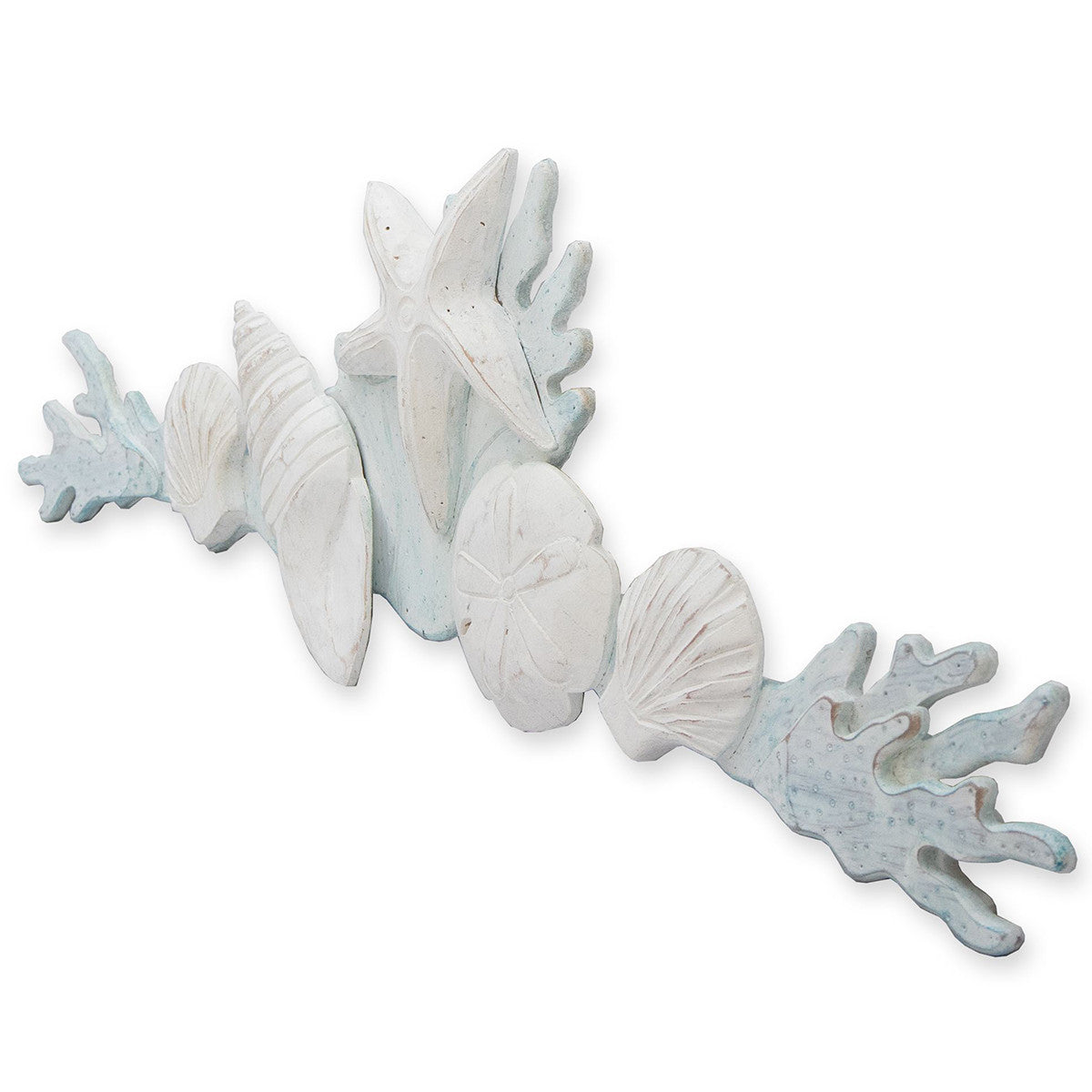 White Shells & Aqua Coral Wood Wall Art