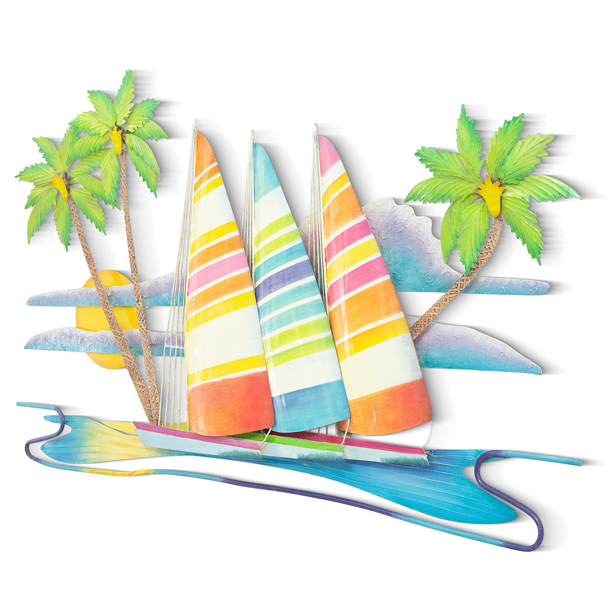 Striped Sails at Sunset Metal Wall Art