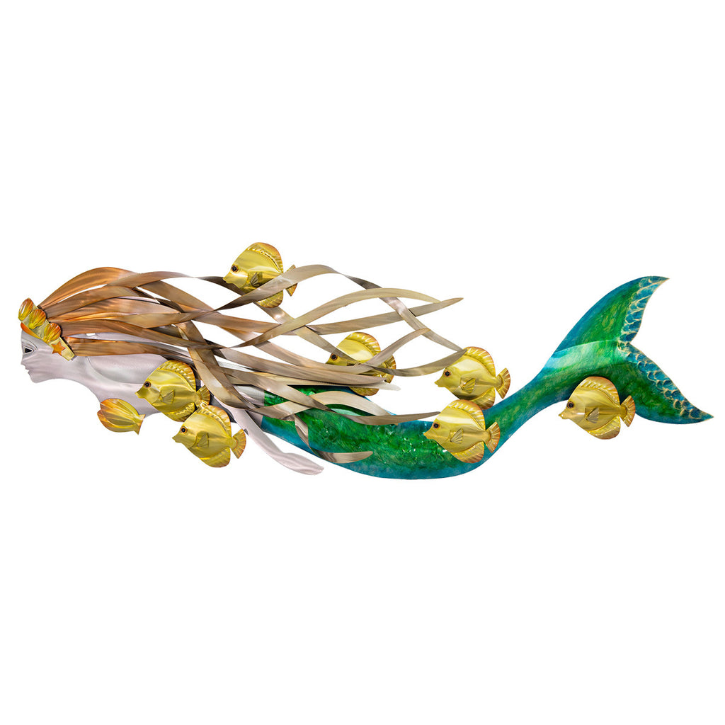 Mermaid Swimming with Yellow Tangs Wall Sculpture
