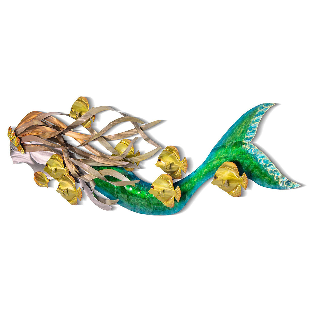 Mermaid Swimming with Yellow Tangs Wall Sculpture