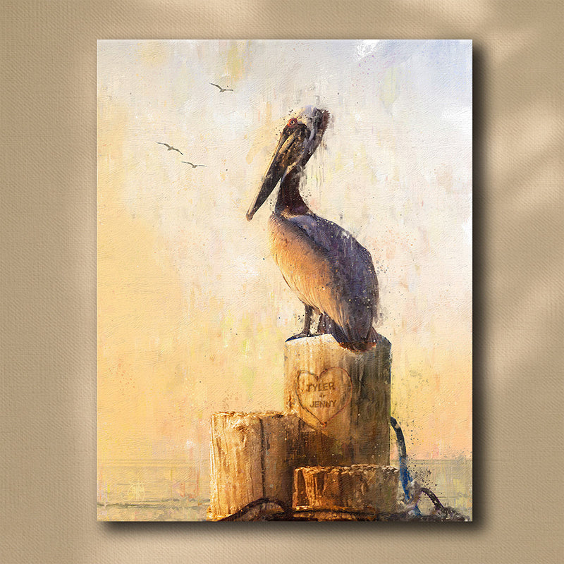 Pelican Perch Personalized Stretched Canvas - Small