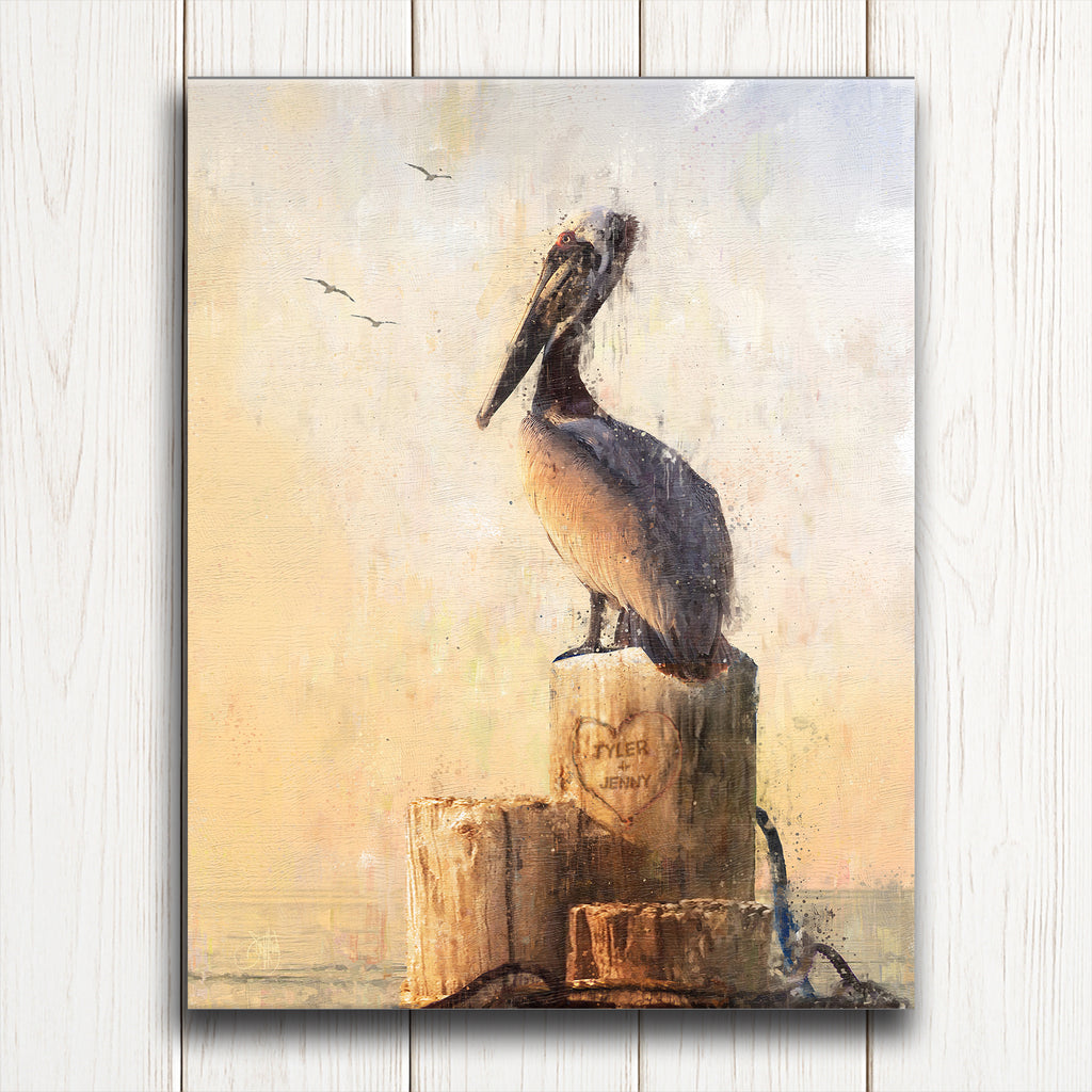 Pelican Perch Personalized Stretched Canvas - Large