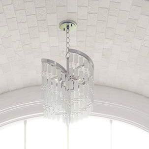 Satin Nickel Pendant Chandelier with Capiz Shells & Crystal