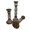 Leafy Frond Carved Candle Holders - Set of 3