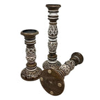 Leafy Frond Carved Candle Holders - Set of 3