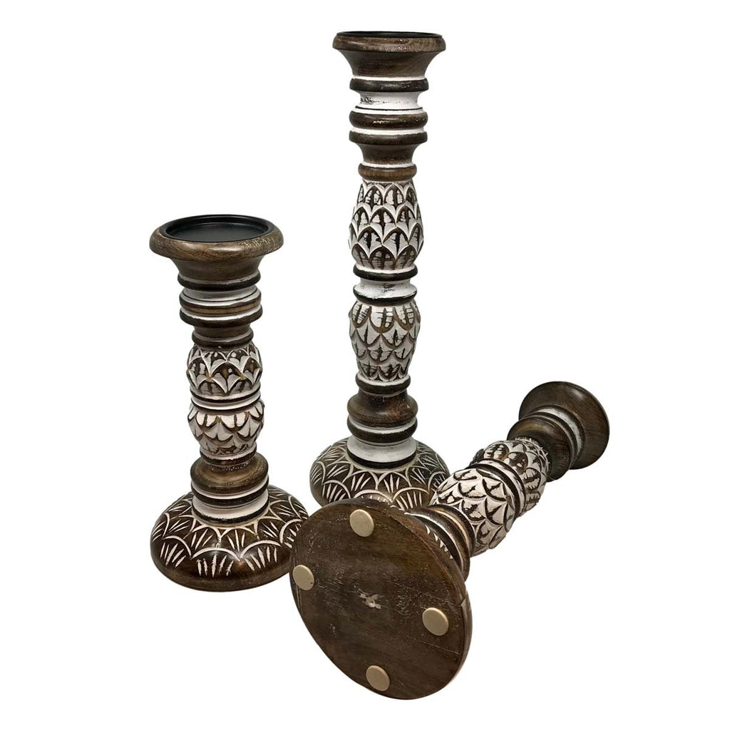 Coastal Carved Candle Holders - Set of 3