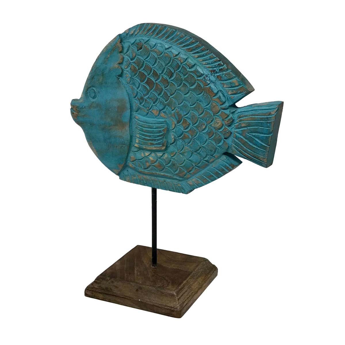 Blue Puffer Fish Carved Fish