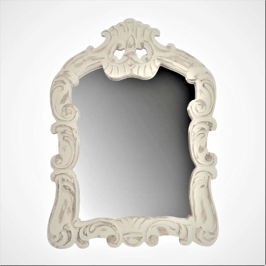 Whitewashed Mango Carved Vanity Mirror