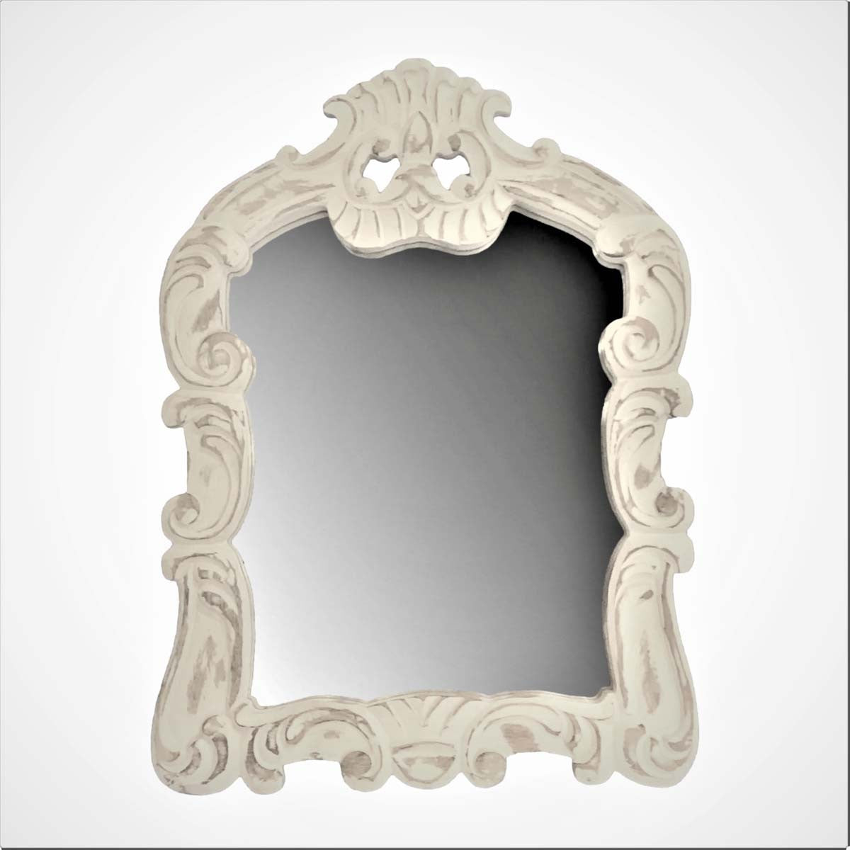 Whitewashed Mango Carved Vanity Mirror