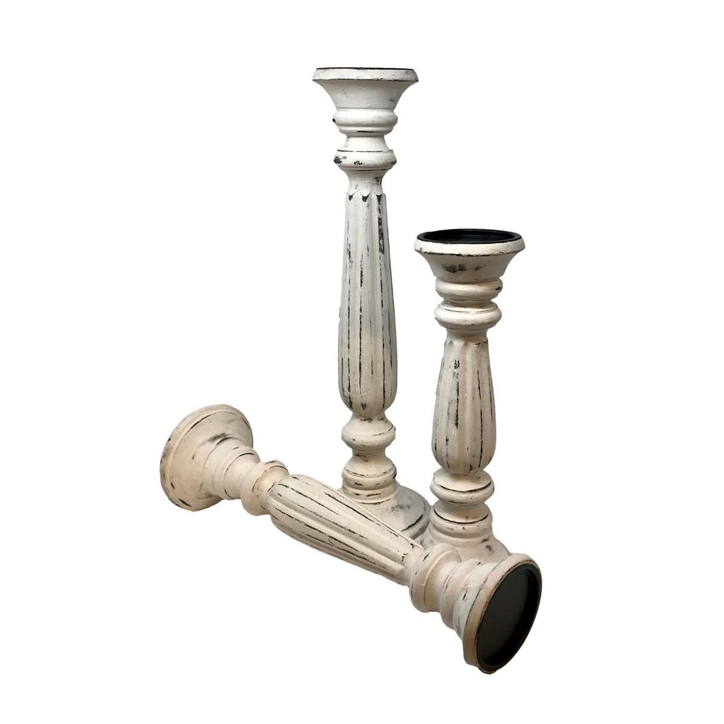 Wooden Pillar Candle Holders  - Set of 3